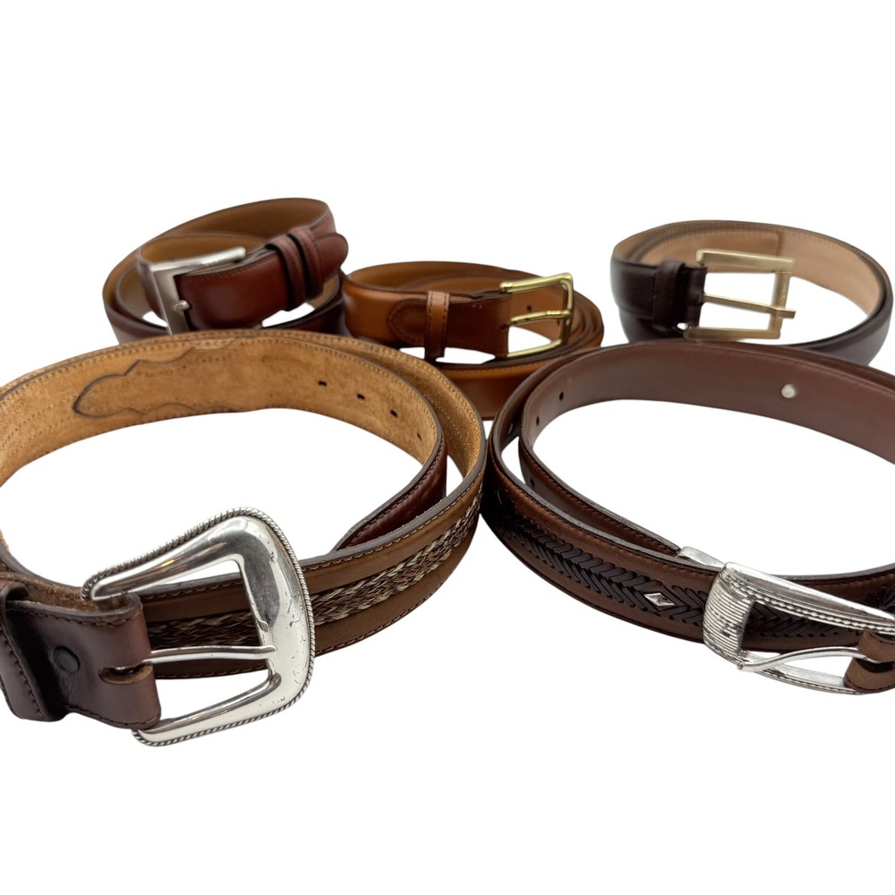 Mens Leather Belt Lot 5pc Orvis Bruno Magli Allen Edmonds Western Dress Sz 40